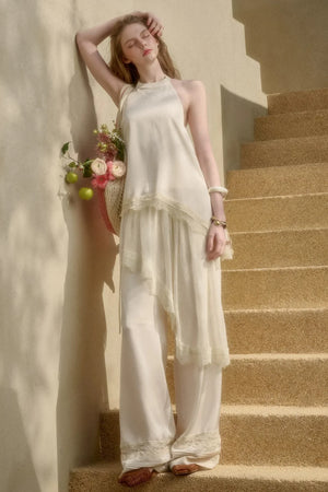 Pearl Satin Lace Suit Set-Up