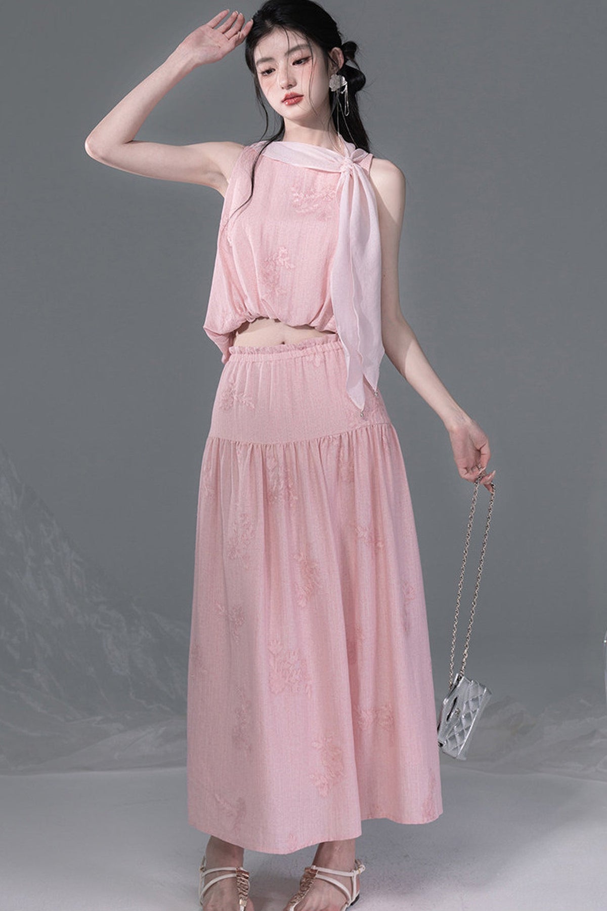 Peony Ribbon Top and Skirt Set