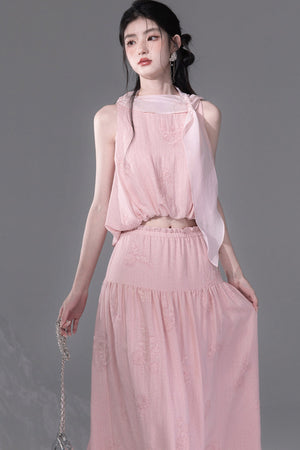 Peony Ribbon Top and Skirt Set