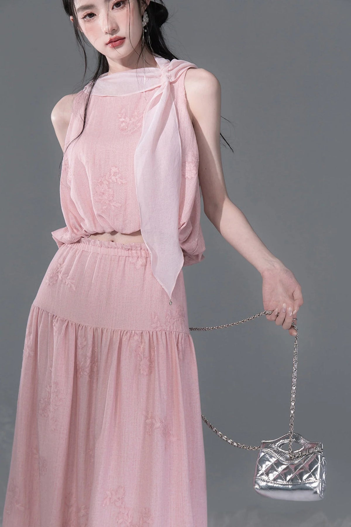 Peony Ribbon Top and Skirt Set