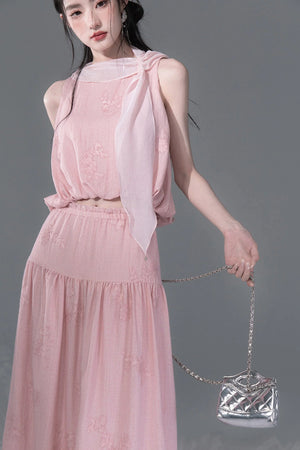 Peony Ribbon Top and Skirt Set
