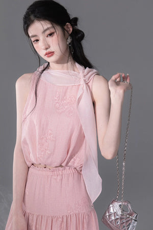 Peony Ribbon Top and Skirt Set