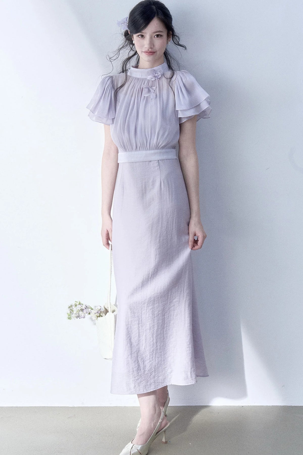 Petal Flutter Sleeve Top and Long Dress