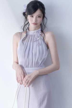 Petal Flutter Sleeve Top and Long Dress