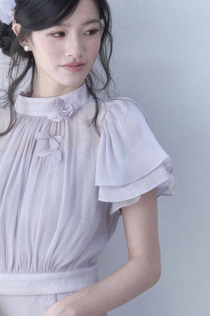 Petal Flutter Sleeve Top and Long Dress