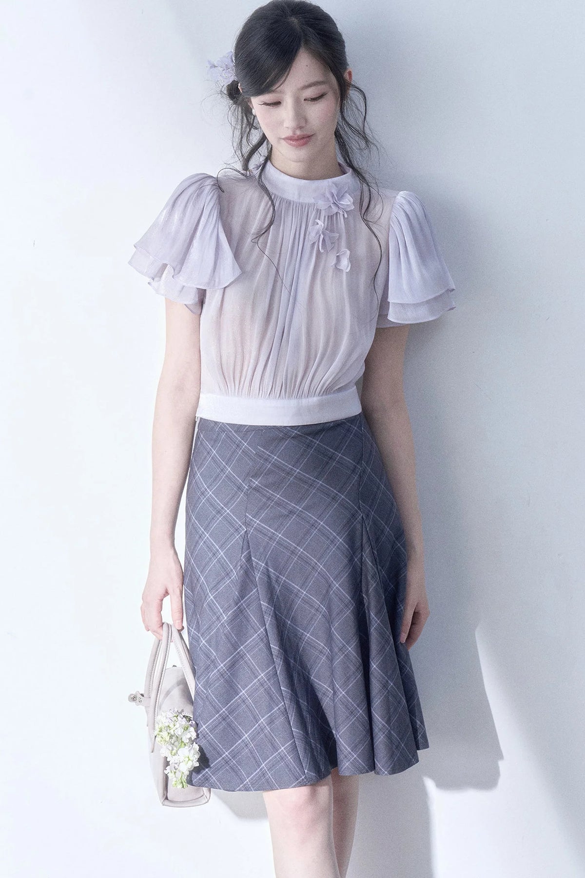 Petal Flutter Sleeve Top and Long Dress
