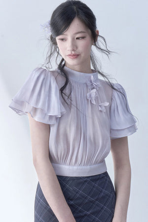 Petal Flutter Sleeve Top and Long Dress