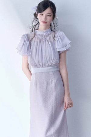 Petal Flutter Sleeve Top and Long Dress