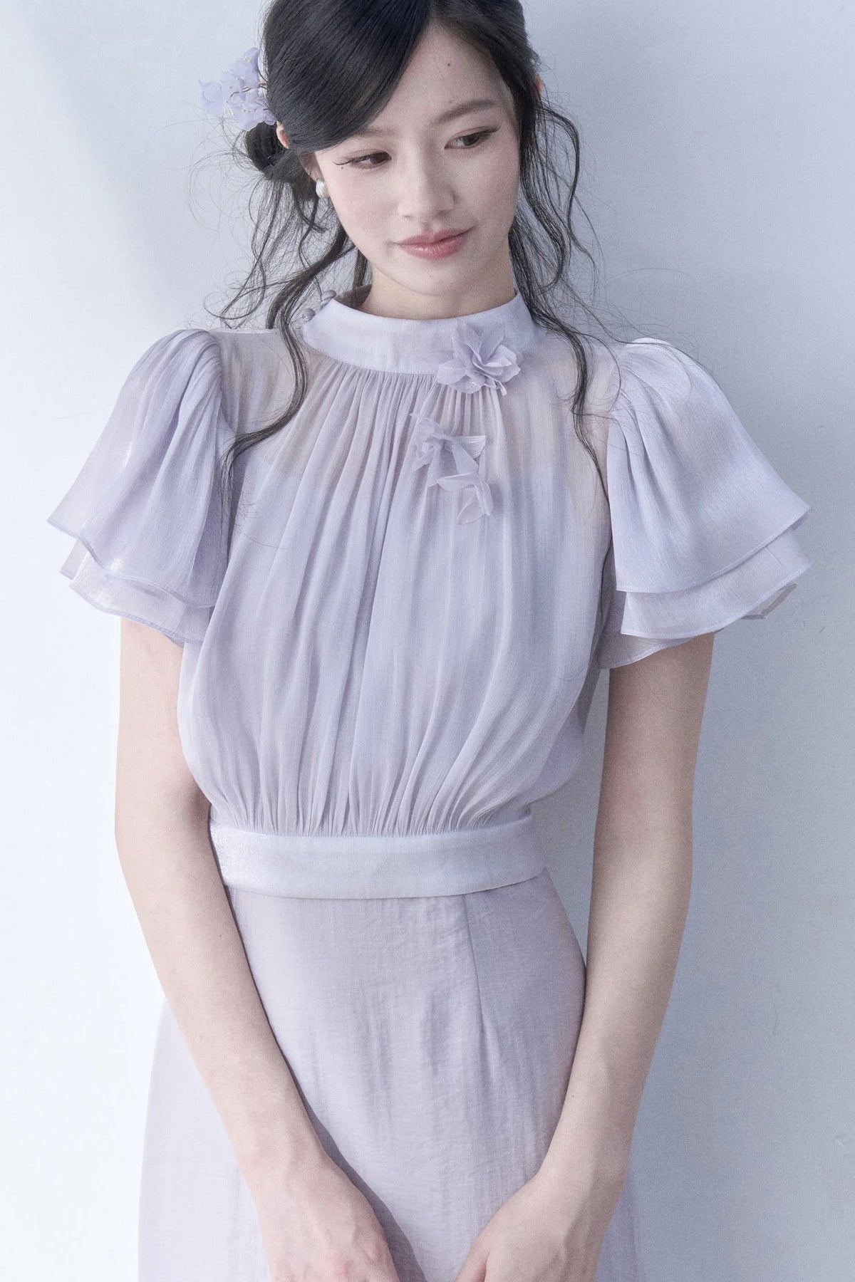 Petal Flutter Sleeve Top and Long Dress