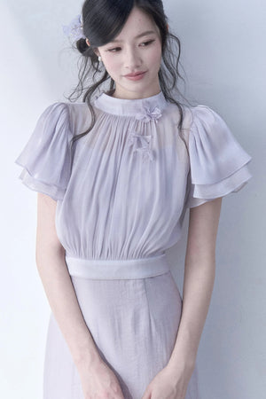 Petal Flutter Sleeve Top and Long Dress