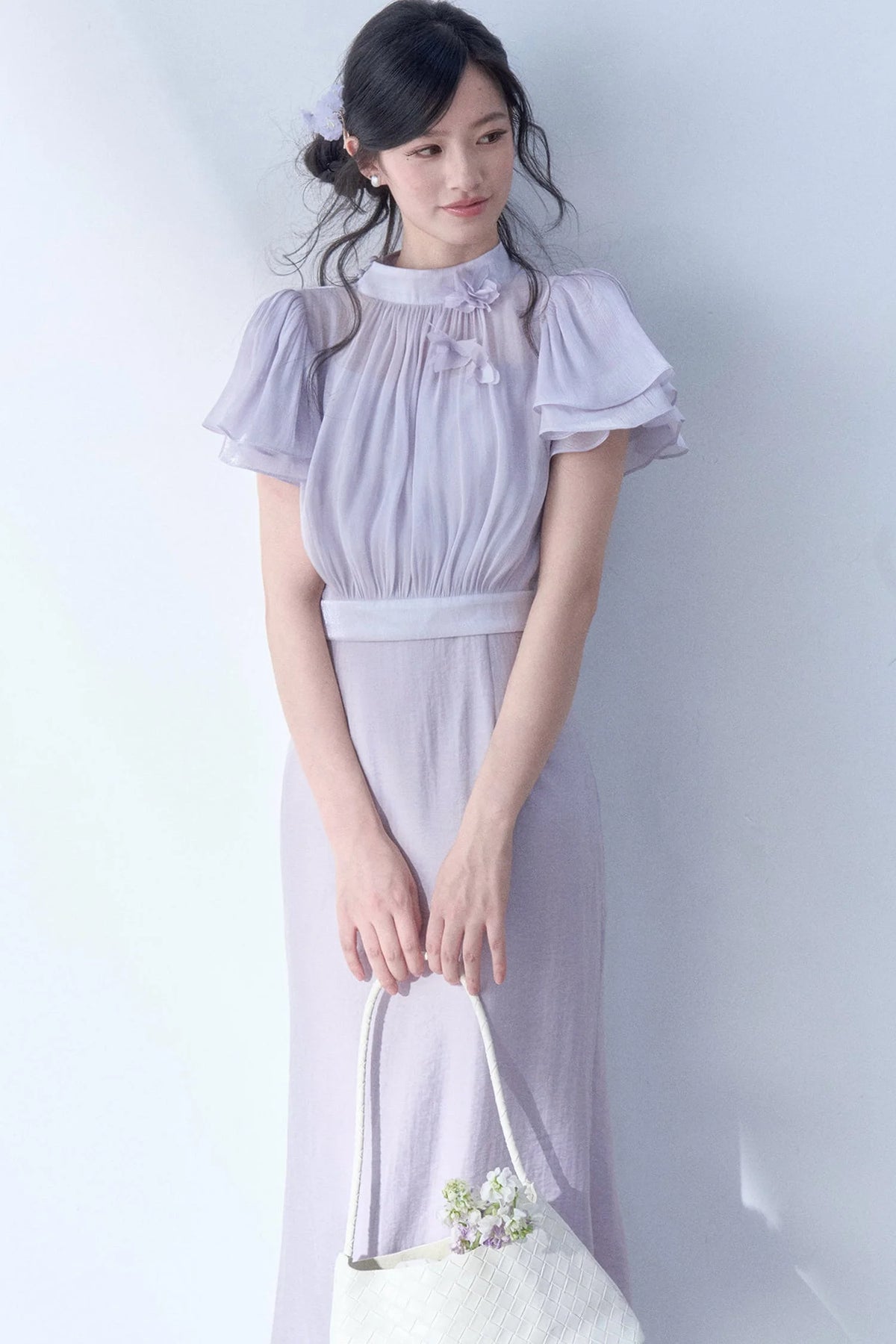 Petal Flutter Sleeve Top and Long Dress