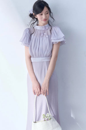 Petal Flutter Sleeve Top and Long Dress