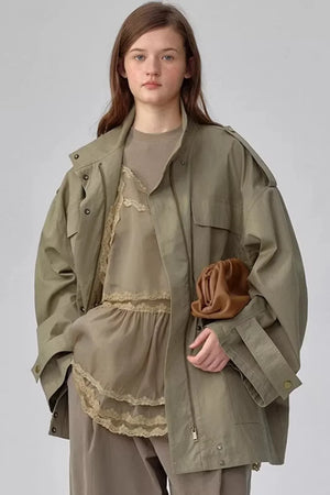 Petite Stand-Collar Trench Coat