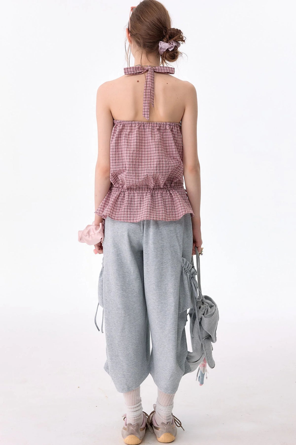 Pink American Retro Plaid Halter Tank Top