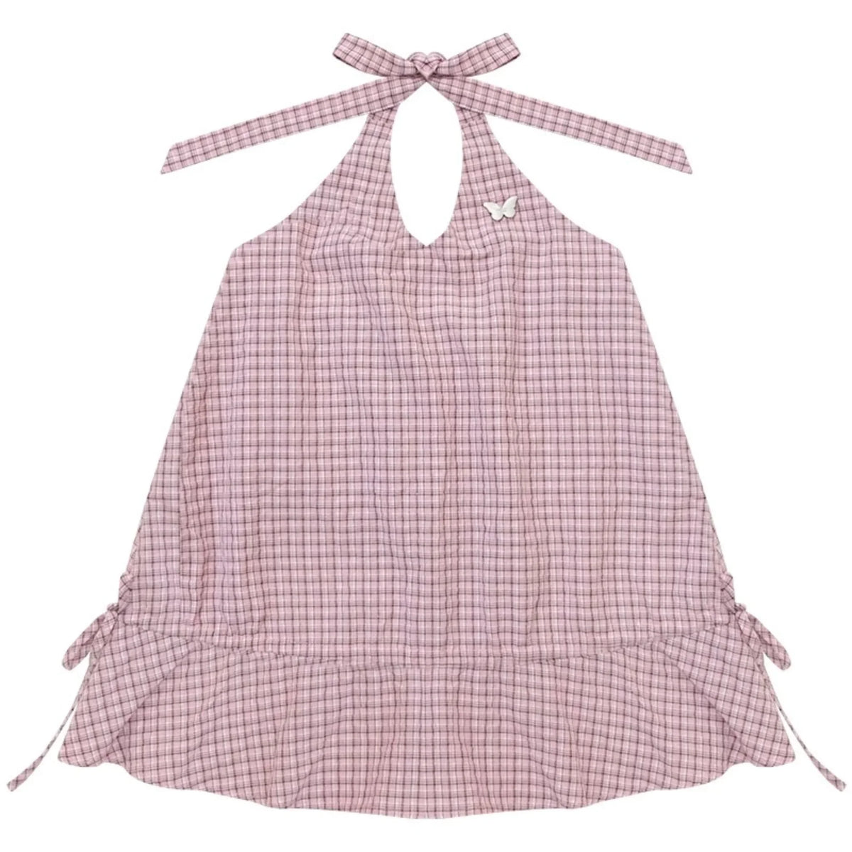 Pink American Retro Plaid Halter Tank Top