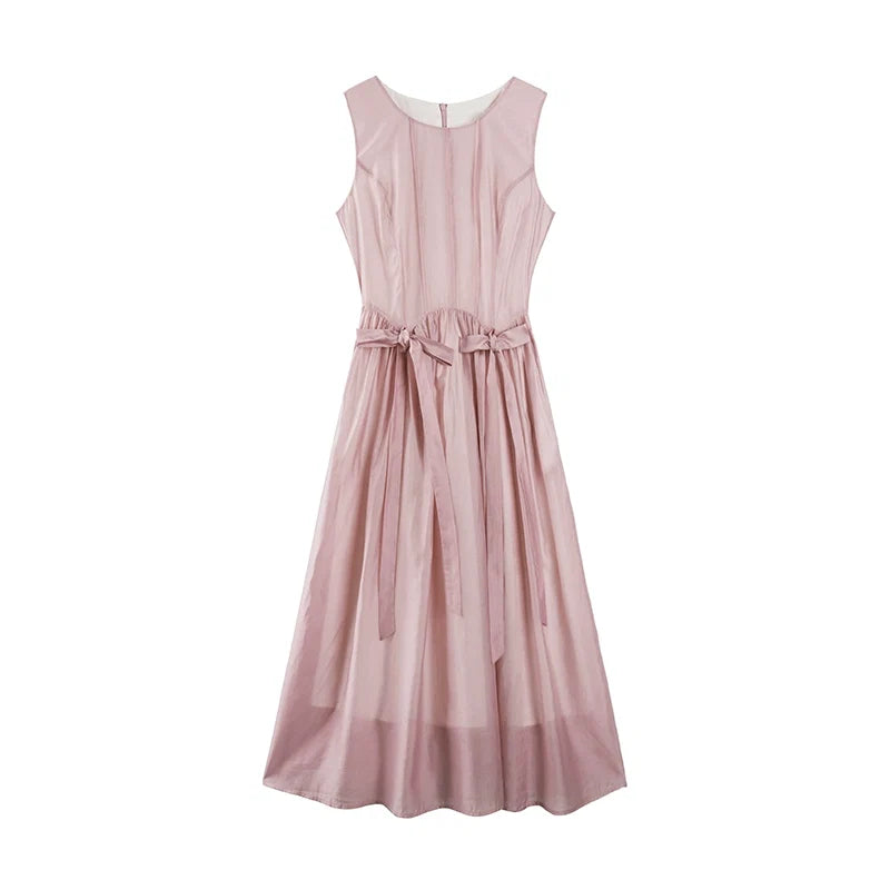 Pink And Blue Tencel A-Line Dress