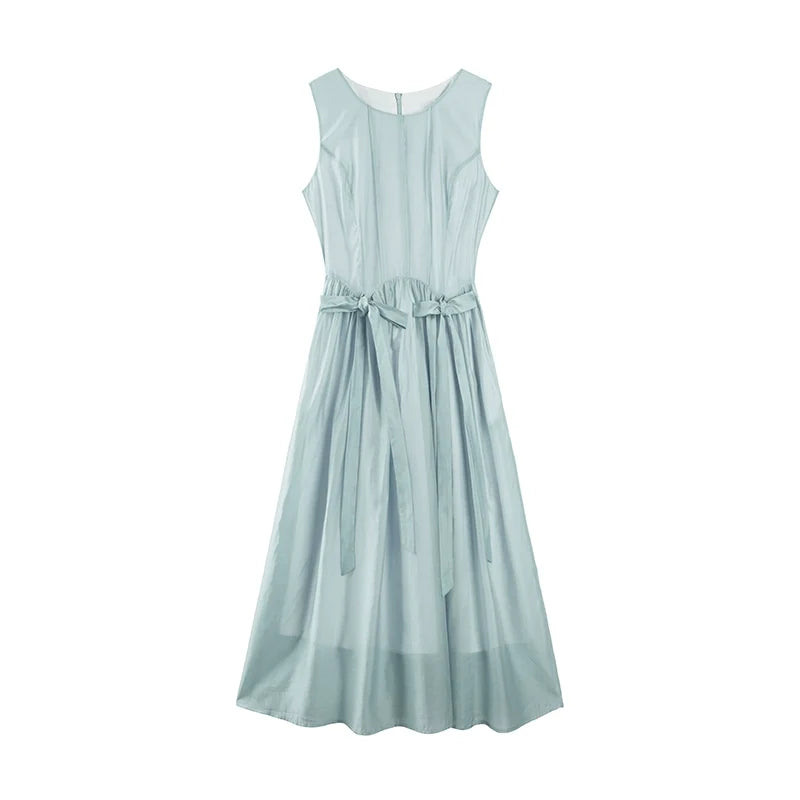 Pink And Blue Tencel A-Line Dress