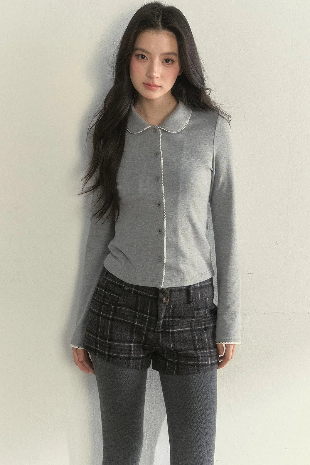 Pink and Gray Doll Collar Top