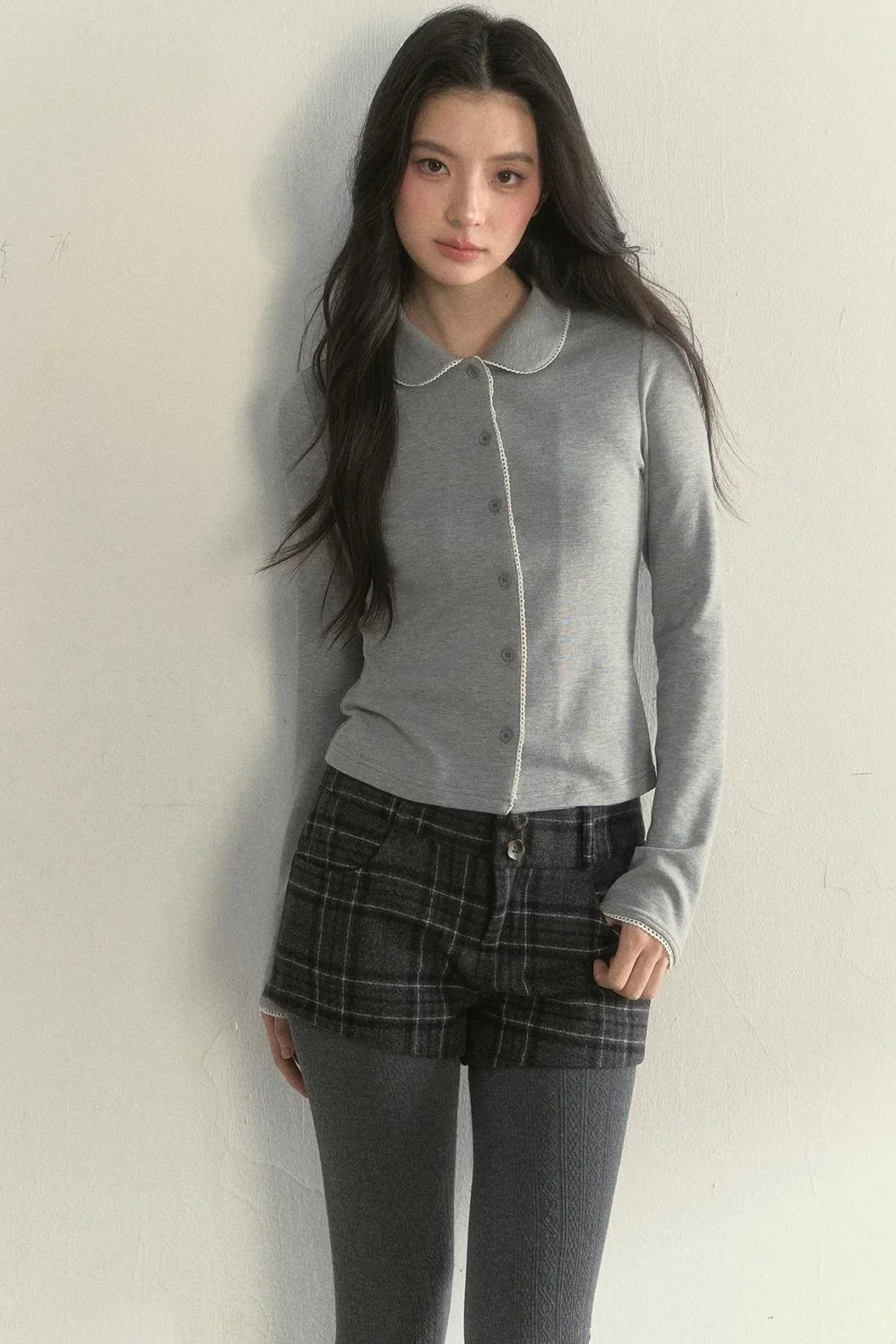 Pink and Gray Doll Collar Top