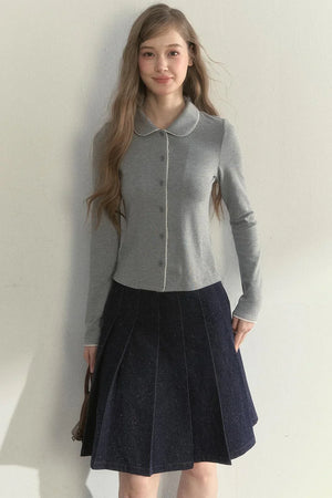 Pink and Gray Doll Collar Top