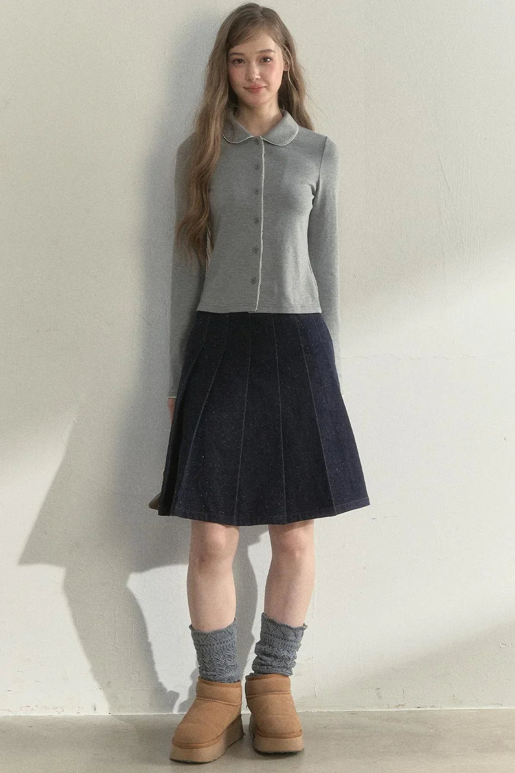 Pink and Gray Doll Collar Top