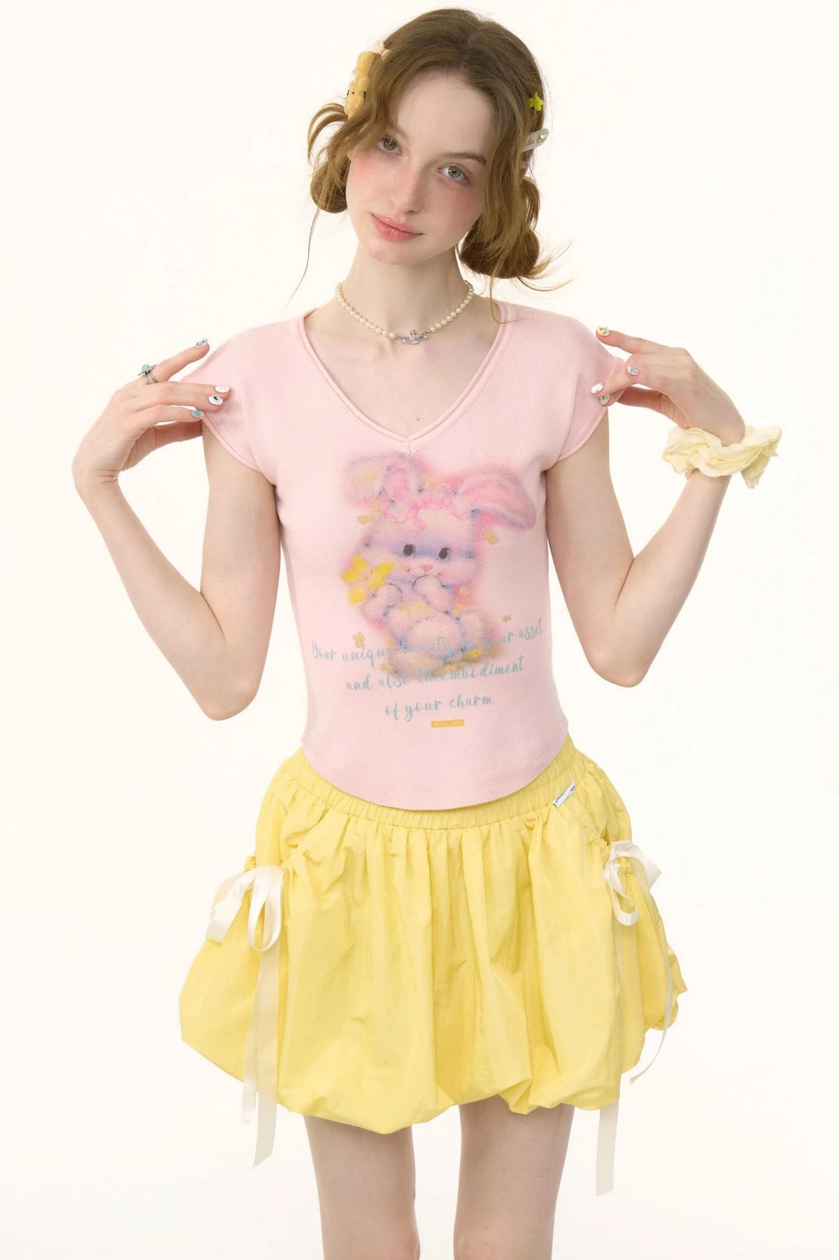 Pink And Yellow V-Neck Tee