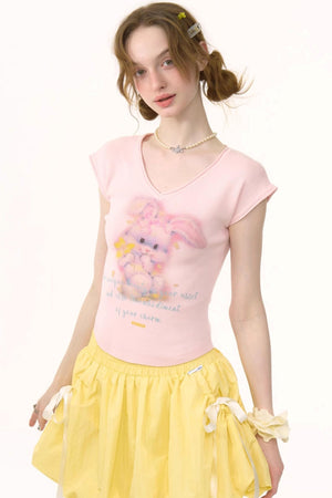 Pink And Yellow V-Neck Tee