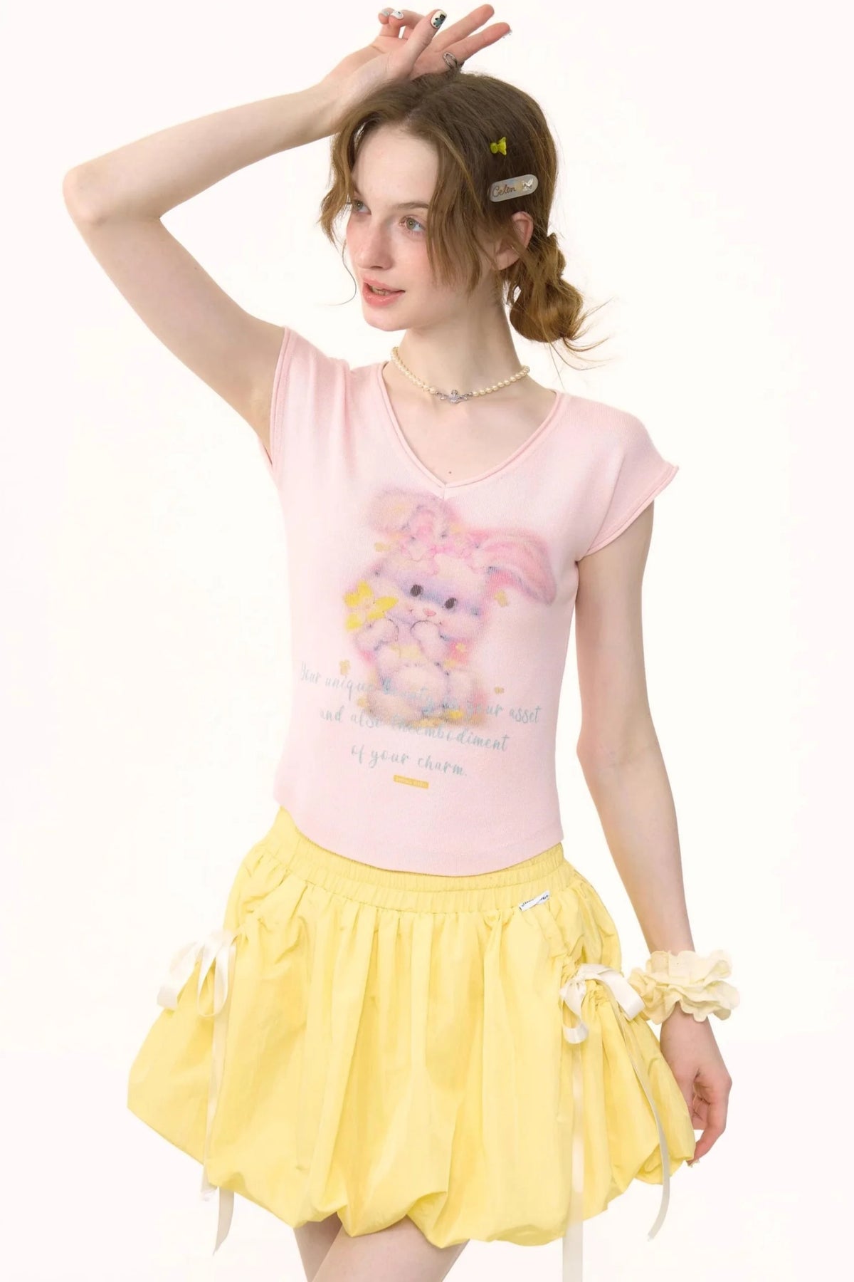Pink And Yellow V-Neck Tee