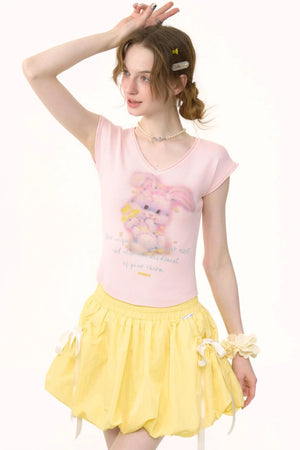 Pink And Yellow V-Neck Tee
