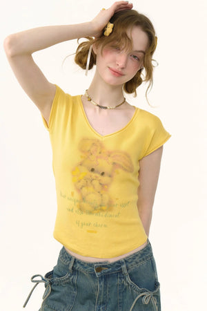 Pink And Yellow V-Neck Tee