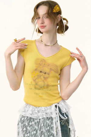 Pink And Yellow V-Neck Tee