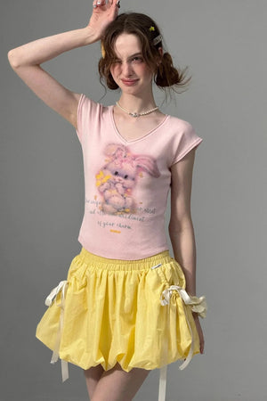 Pink And Yellow V-Neck Tee