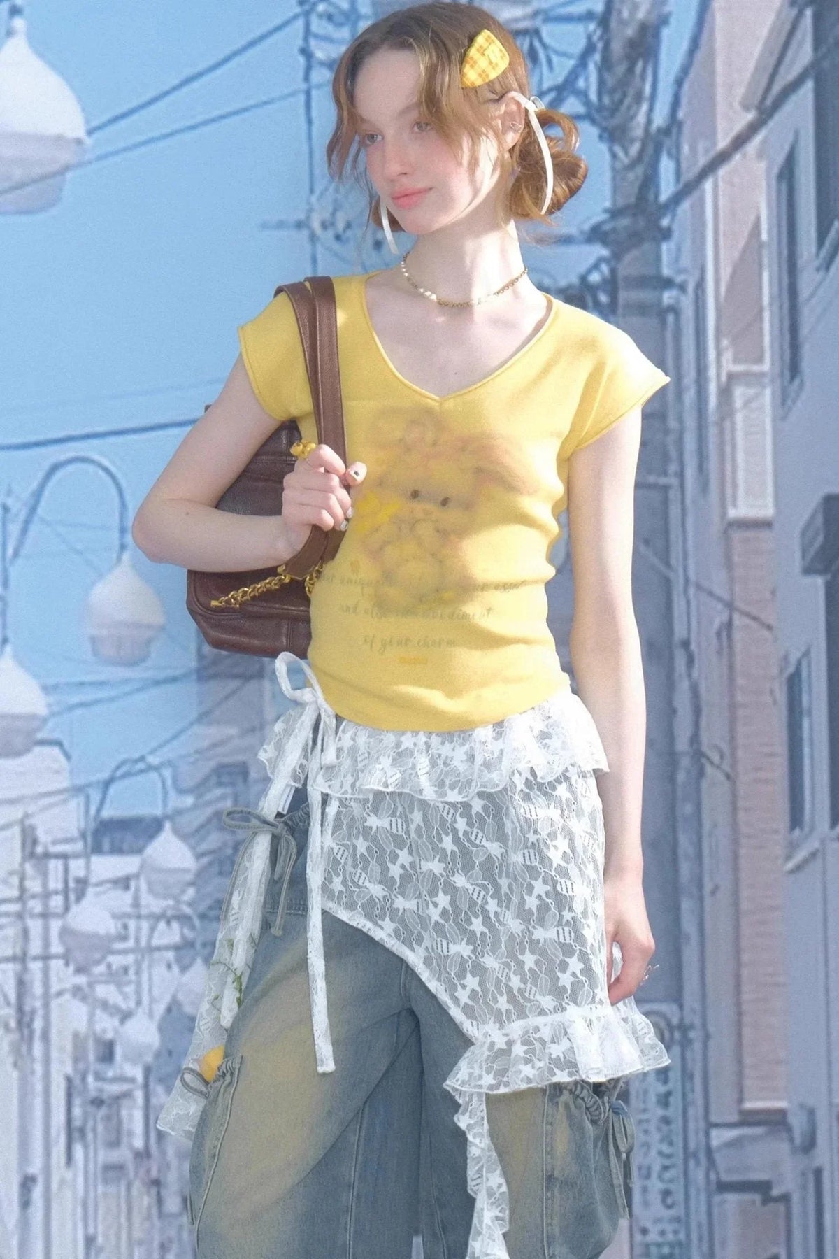 Pink And Yellow V-Neck Tee