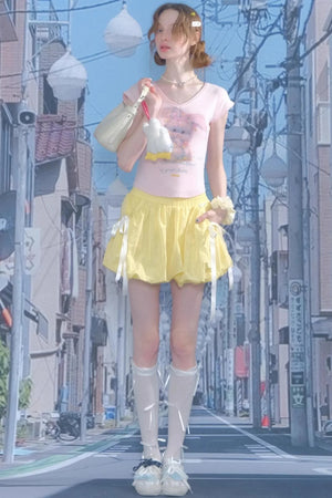 Pink And Yellow V-Neck Tee