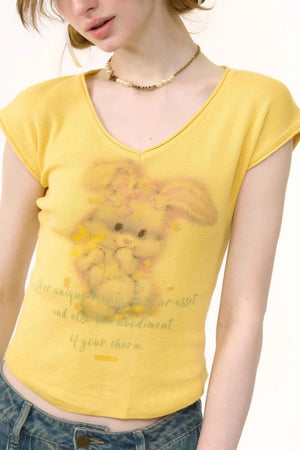 Pink And Yellow V-Neck Tee