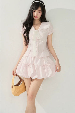 Pink Bow-Tie Summer Two-Piece Set