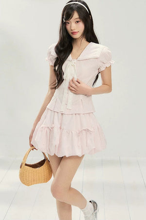 Pink Bow-Tie Summer Two-Piece Set