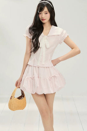 Pink Bow-Tie Summer Two-Piece Set