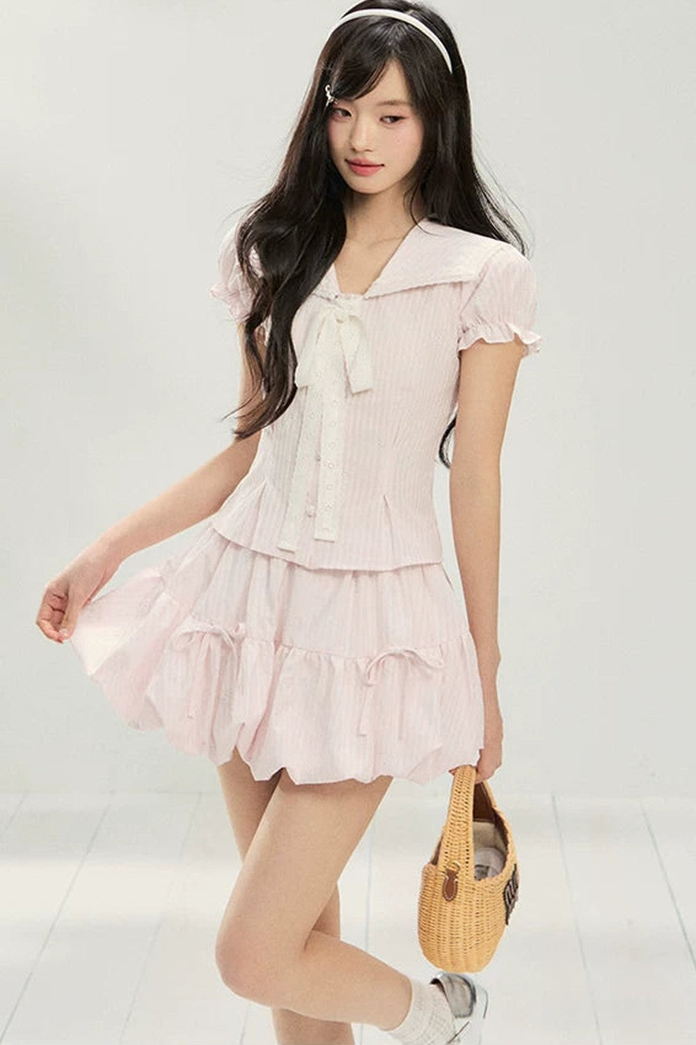 Pink Bow-Tie Summer Two-Piece Set