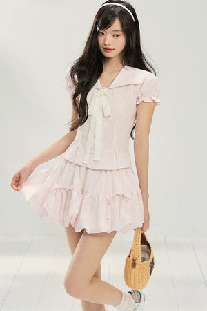 Pink Bow-Tie Summer Two-Piece Set