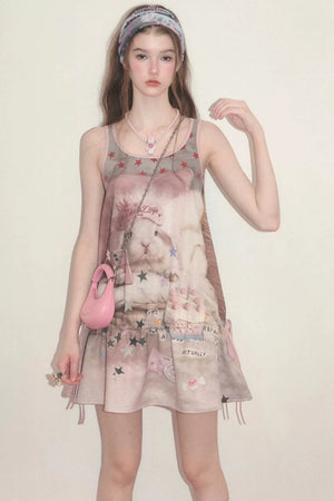 Pink Bunny Print Dress