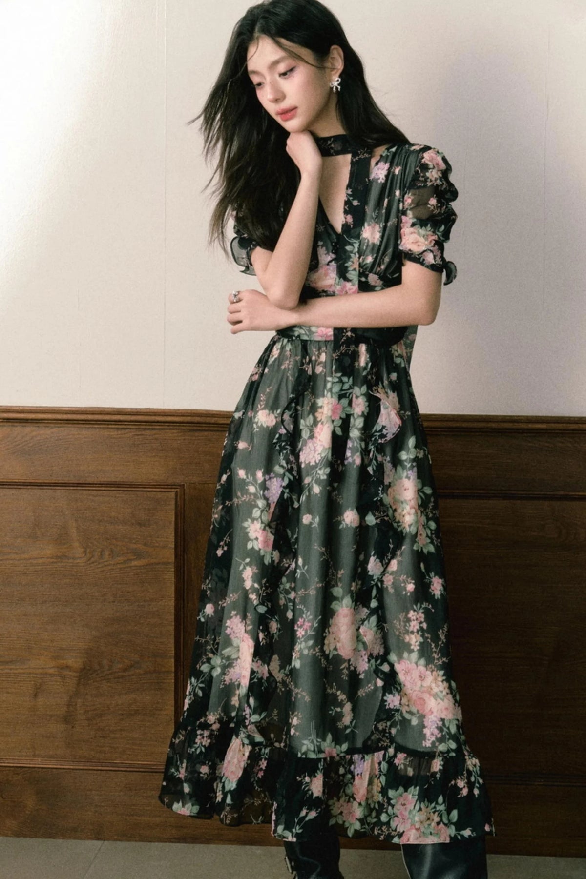 Pink Chiffon V-Neck Summer Dress