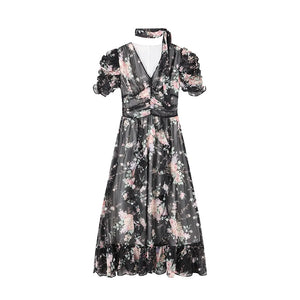 Pink Chiffon V-Neck Summer Dress