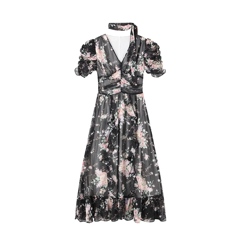Pink Chiffon V-Neck Summer Dress