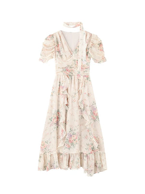Pink Chiffon V-Neck Summer Dress