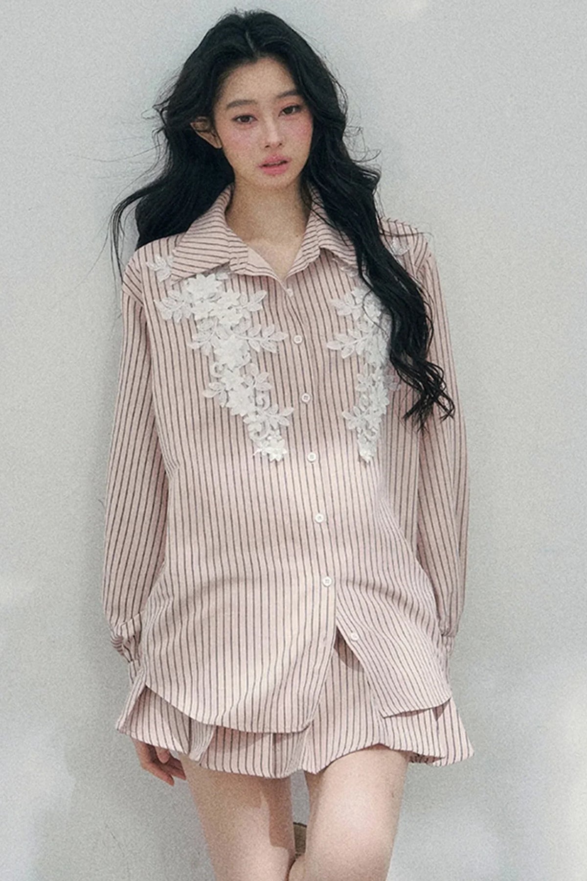 Pink Clouds Lace Shirt Skirt Set-Up