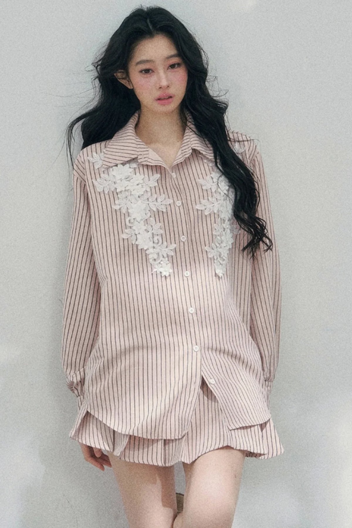 Pink Clouds Lace Shirt Skirt Set-Up