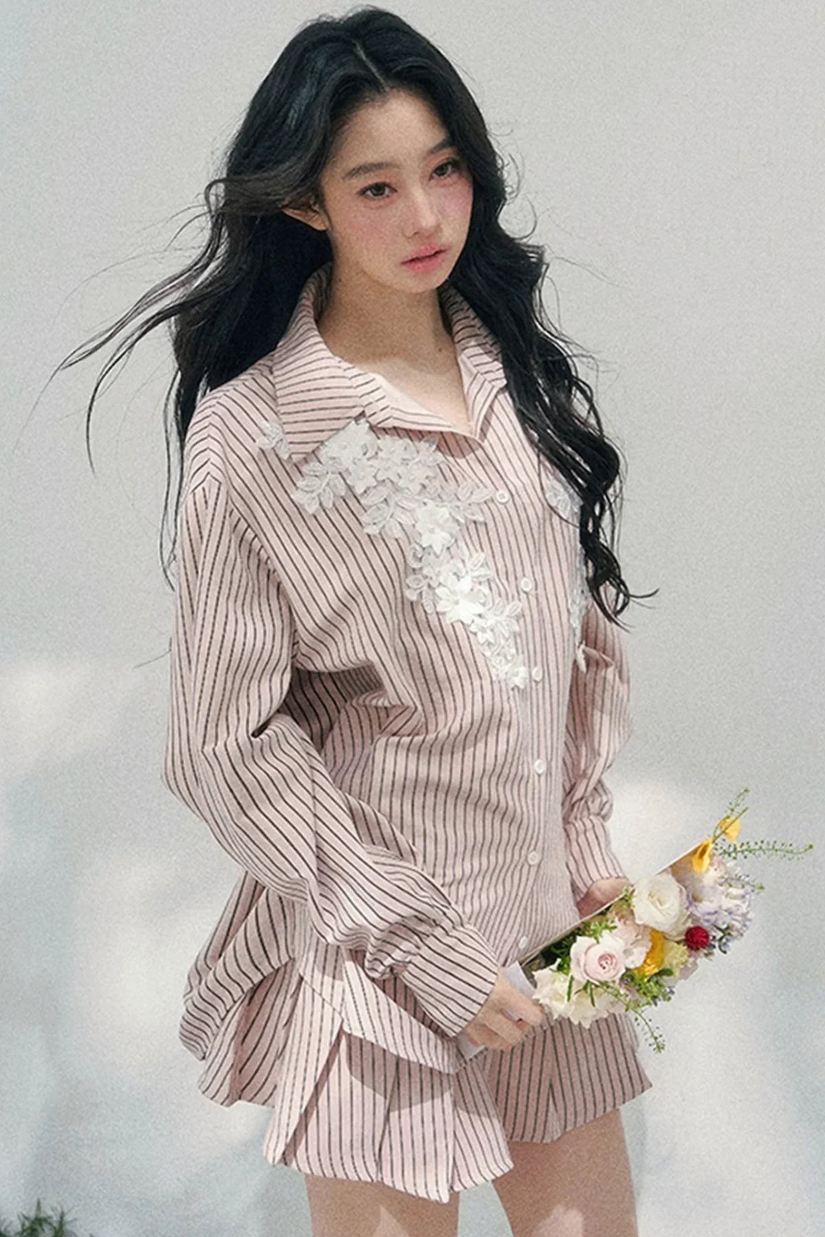 Pink Clouds Lace Shirt Skirt Set-Up
