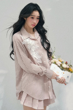 Pink Clouds Lace Shirt Skirt Set-Up