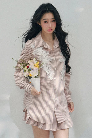 Pink Clouds Lace Shirt Skirt Set-Up